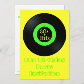 80年代をテーマにしたパーティの招待状80年代レトロなビニルアルバム 招待状 (正面/裏面)