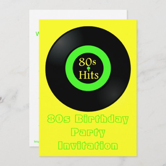 80年代をテーマにしたパーティの招待状80年代レトロなビニルアルバム 招待状 (正面/裏面)