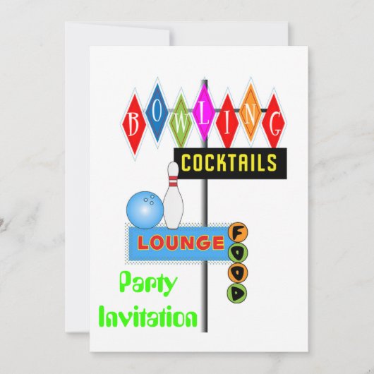 80年代をテーマにしたパーティーの招待状 80年代パーティーボウリング 招待状 (正面)