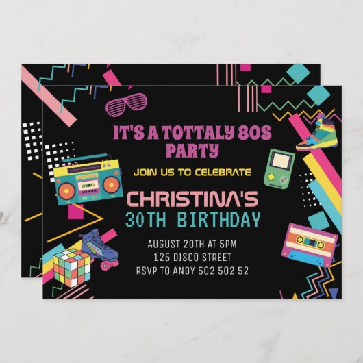80年代をテーマにしたレトロなディスコパーティーが大好き 招待状 (正面/裏面)