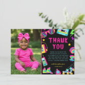 80年代をテーマにした女の子の誕生日写真 サンキューカード (スタンド正面)
