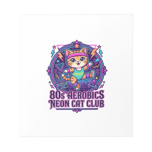 80年代エアロビクス ネオン 猫 楽しい 猫好き デザイン - 80年代 ノートパッド (正面)