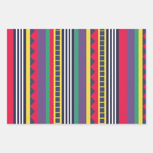 80年代カラフルストライプ模様 ラッピングペーパーシート (正面2)