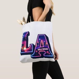 80年代カリフォルニアスタイルネオンLAタイポグラフィーアート トートバッグ