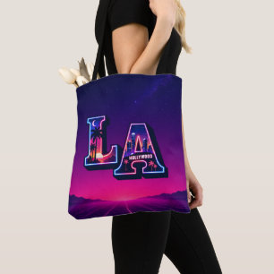 80年代カリフォルニアスタイルネオンLAタイポグラフィーアート トートバッグ