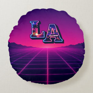 80年代カリフォルニアスタイル ネオン LA タイポグラフィーアート ラウンドクッション