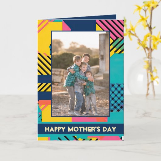 80年代スタイルハッピーマザーズデイ写真 カード (黄色い花)