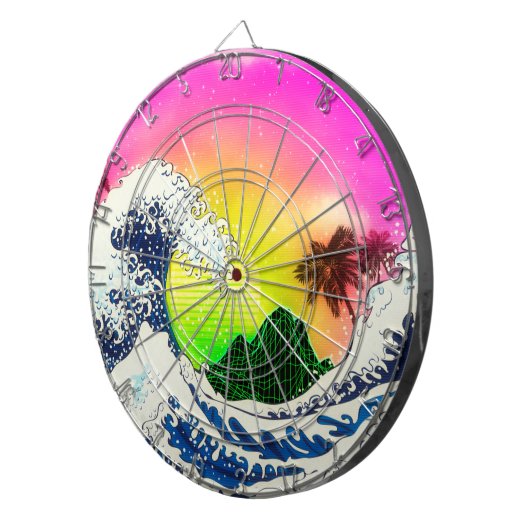 80年代スタイル素晴らし波とヤシの木 ダーツボード (正面右)