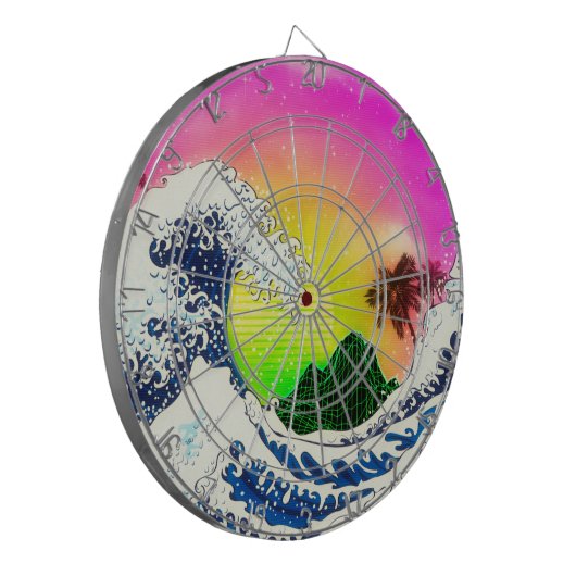 80年代スタイル素晴らし波とヤシの木 ダーツボード (正面左)