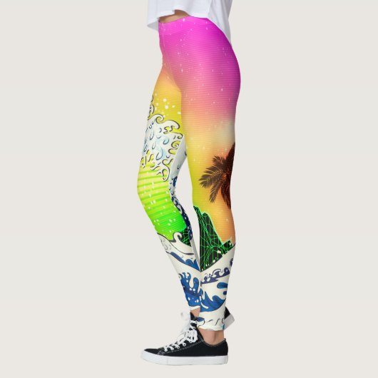 80年代スタイル素晴らし波とヤシの木 レギンス (左)