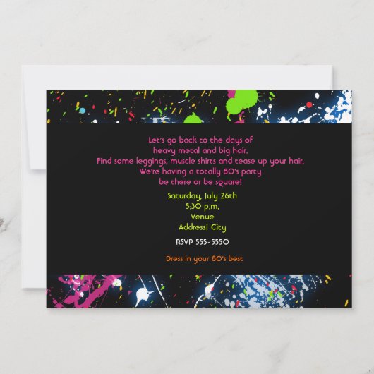 80年代ネオングロー絵を描パーティの招待状 招待状 (裏面)