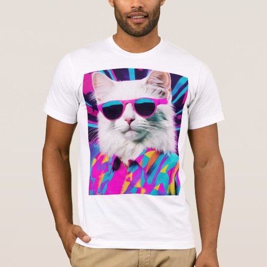 80年代ネオンディスコ猫 Tシャツ (正面)