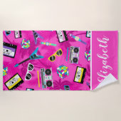 80年代ヒップホップかわいらしピンク ビーチタオル (正面)