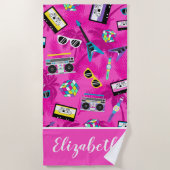 80年代ヒップホップかわいらしピンク ビーチタオル (正面)