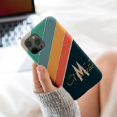 80年代ビンテージ風 ストライプ モノグラム iPhoneケース