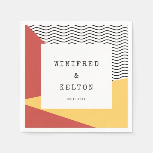 80年代ポップ・アートのメンフィススタイル結婚ズ スタンダードカクテルナプキン (正面)