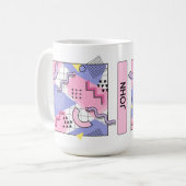 80年代メンフィスアクティブピンク薄紫 コーヒーマグカップ (正面左)