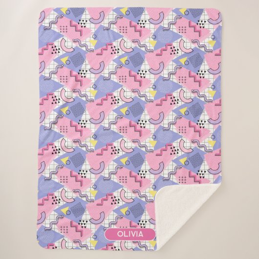 80年代メンフィスアクティブピンク薄紫 シェルパブランケット (正面)