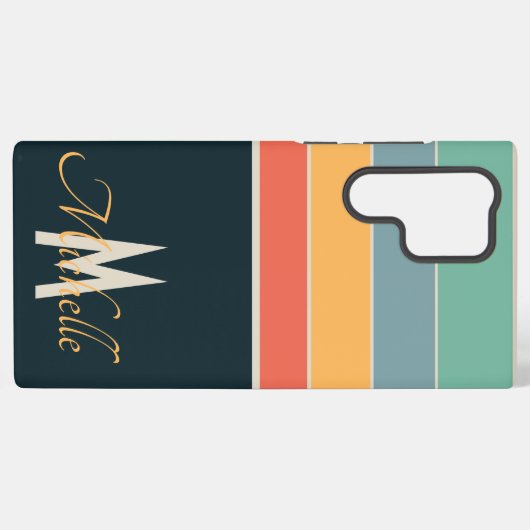 80年代モノグラムのヴィンテージネイビーブルーとピンクストライプ色 SAMSUNG GALAXYケース (裏面横)