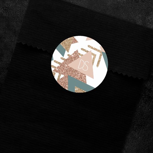 80年代レトロアブストラクト | 70年代グリーンとゴールドのモノグラム ラウンドシール