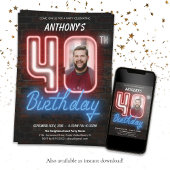 80年代レトロカスタム写真ネオン40歳の誕生日 招待状