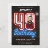 80年代レトロカスタム写真ネオン40歳の誕生日 招待状 (正面)