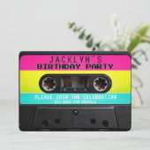 80年代レトロカセットテープの誕生日招待状ネオン 招待状 (スタンド正面)