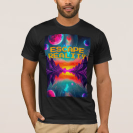 80年代レトロネオンエイリアン惑星の風景 Tシャツ
