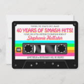 80年代レトロネオンラベルカセット誕生日パーティー 招待状 (正面)