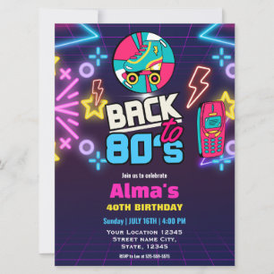 80年代レトロネオン40歳の誕生日 招待状