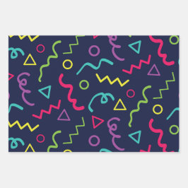 80年代レトロパーティーネオンメンフィス模様 ラッピングペーパーシート