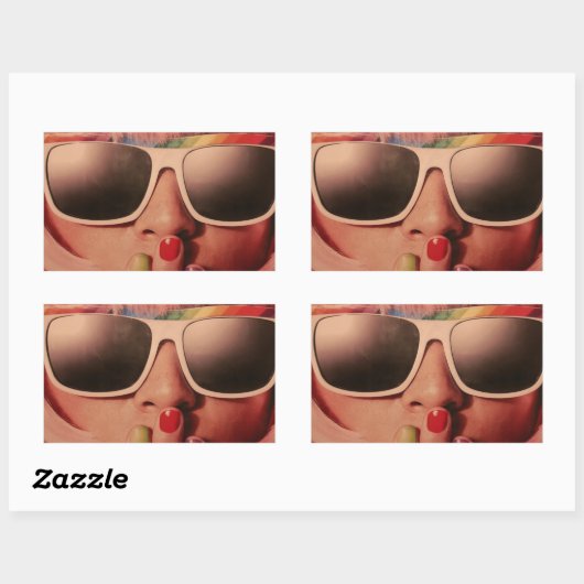 80年代レトロポップ・アートのアートファッション 長方形シール (シート)