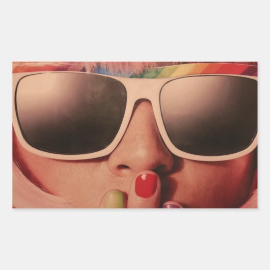 80年代レトロポップ・アートのアートファッション 長方形シール (正面)