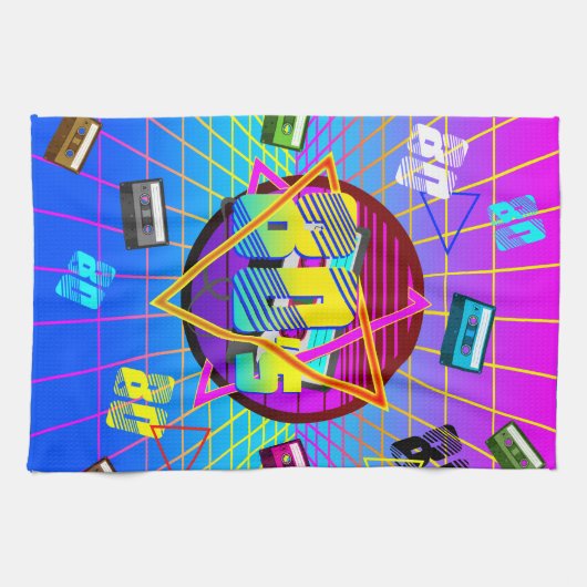 80年代レトロ古学校カセットテープ キッチンタオル (横)