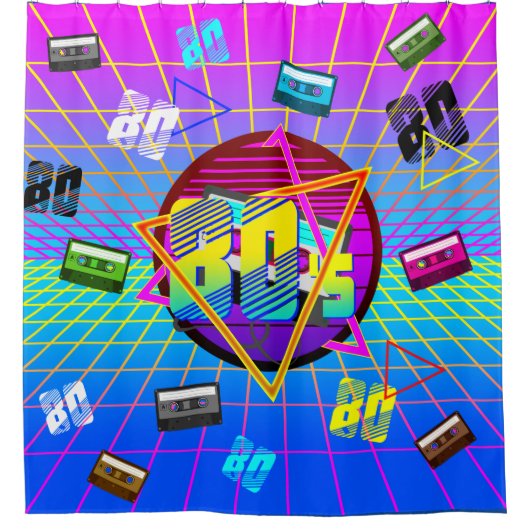 80年代レトロ古学校カセットテープ シャワーカーテン (正面)