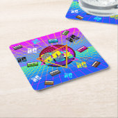 80年代レトロ古学校カセットテープ スクエアペーパーコースター (アングル)