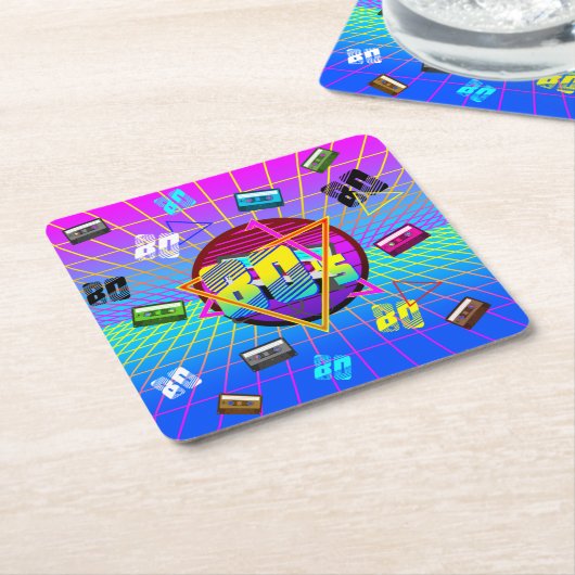 80年代レトロ古学校カセットテープ スクエアペーパーコースター (アングル)