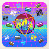 80年代レトロ古学校カセットテープ スクエアペーパーコースター (正面)