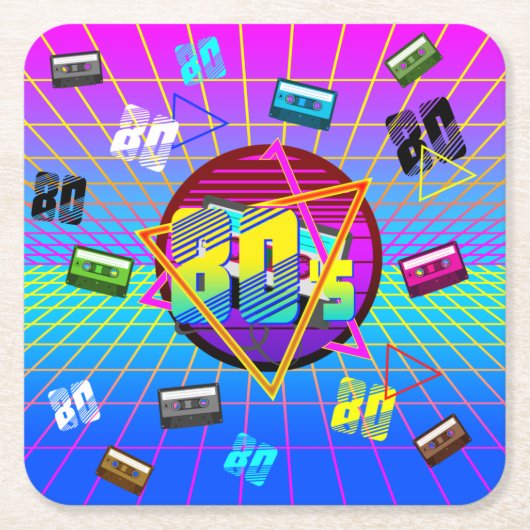 80年代レトロ古学校カセットテープ スクエアペーパーコースター (正面)