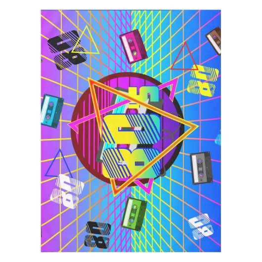 80年代レトロ古学校カセットテープ テーブルクロス (正面)