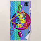 80年代レトロ古学校カセットテープ ビーチタオル (正面)