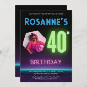 80年代レトロ夜カスタム撮影ネオン40歳 招待状 (正面/裏面)