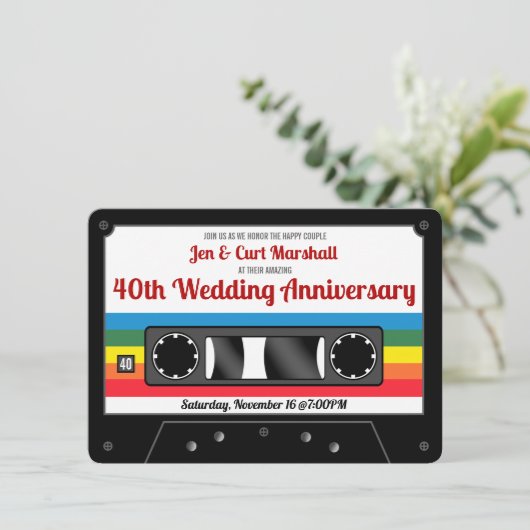 80年代レトロ結婚カセット記念日パーティー 招待状 (スタンド正面)