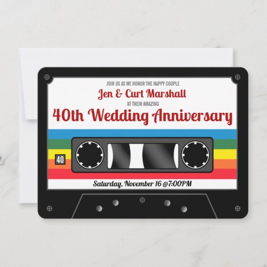 80年代レトロ結婚カセット記念日パーティー 招待状 (正面)