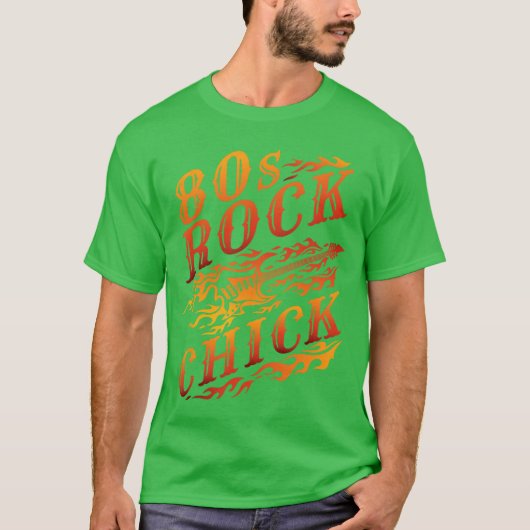 80年代ロックガール 女性ロッカー バンドコンサート 楽しい女の子 Tシャツ (正面)