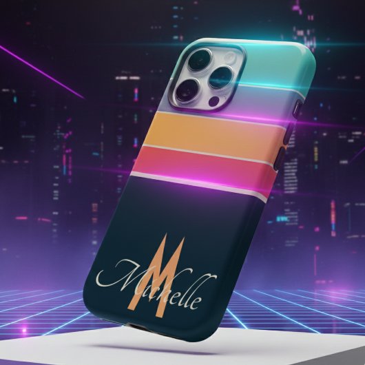 80年代ヴィンテージカラフルストライプシンプルモノグラムの Case-Mate iPhoneケース