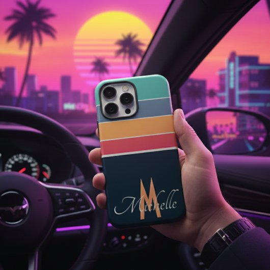 80年代ヴィンテージカラフルストライプシンプルモノグラムの Case-Mate iPhoneケース