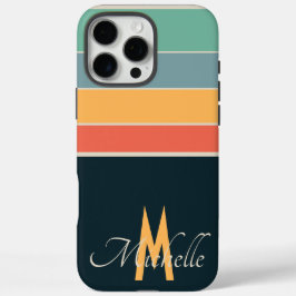 80年代ヴィンテージカラフルストライプシンプルモノグラムの iPhone 16 PRO MAXケース