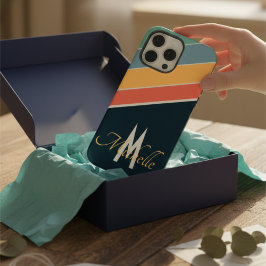 80年代ヴィンテージ美学ストライプモノグラスタイリッシュム iPhone 14 PRO MAXケース