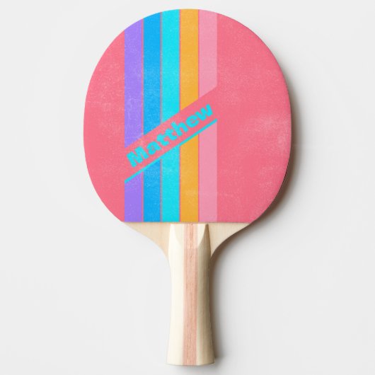 80年代動揺してネオンの日の出ストライプの名付き 卓球ラケット (正面)